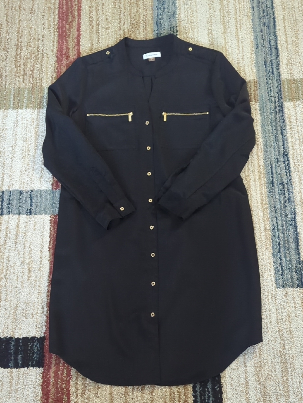 Calvin Klein Roll-Tab Sleeve Button Down Shirt Dress
